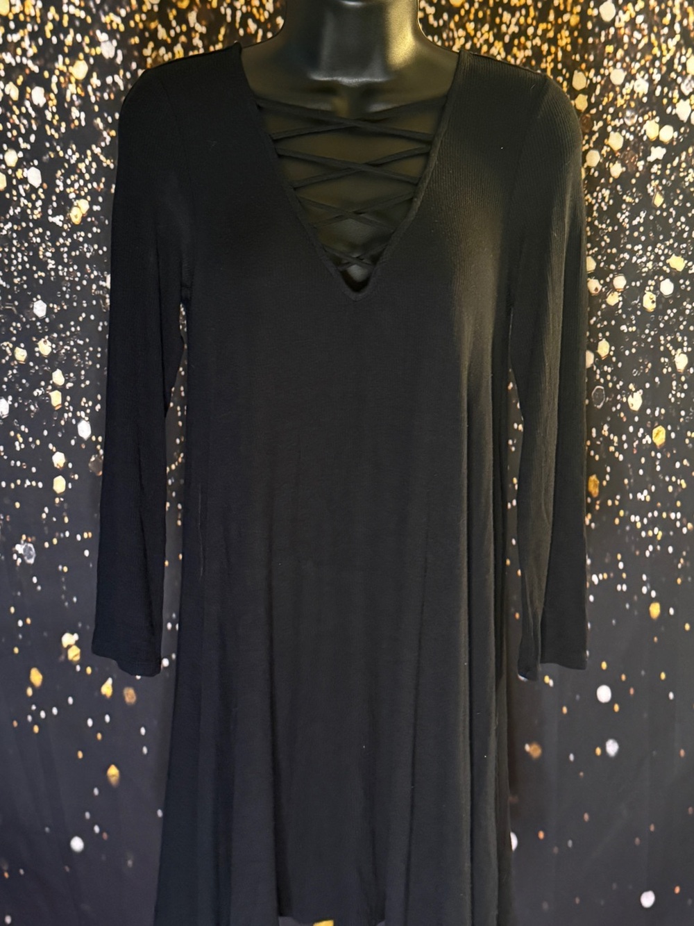 American Eagle Outfitters Black Long-Sleeve Crisscross V-Neck Dress